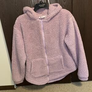 SO lavendar plush hoodie with front zipper